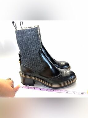 Chloè Franne Leather and Knitted Ankle Boots